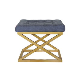 Atelier Del Sofa Puff Dorado y Azul de Terciopelo, Asiento de Lujo, Reposapiés, 50x40x42 cm
